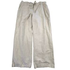 Gap Linen Drawstring Pants Women's 14 Beige Oatmeal Relaxed Coastal Vacation